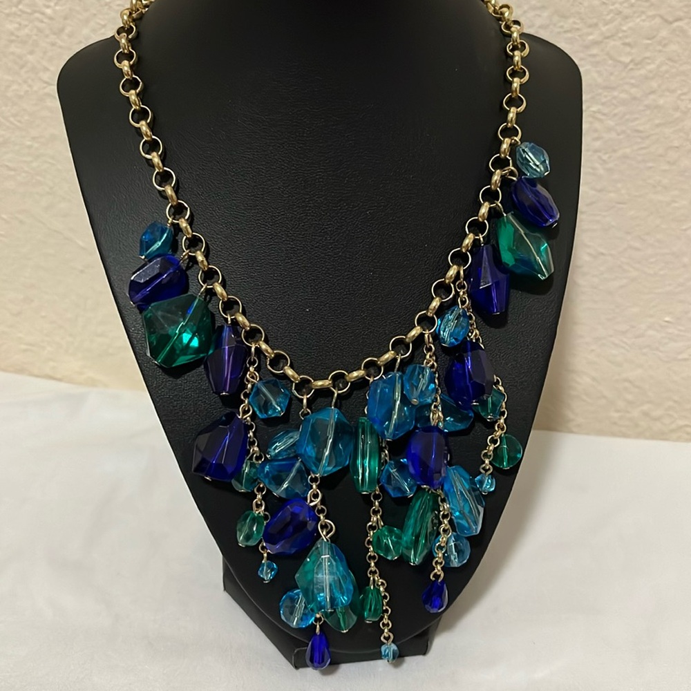 Blue, Green & Turquoise Dangling Necklace - Beautiful Fun Statement Piece